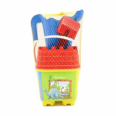 Resimli Kırmızı Kapaklı Mavi Suluklu Kale Kova Seti