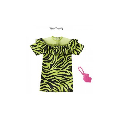 Barbie'nin Kıyafet Koleksiyonu Yeşil Siyah Çizgili Elbise GRC05