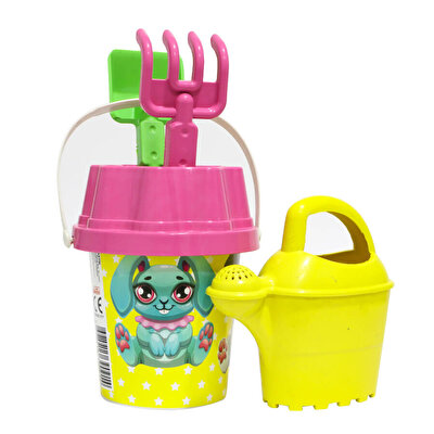 Pembe Kapaklı Açık Sarı Suluklu Kova Seti 1011