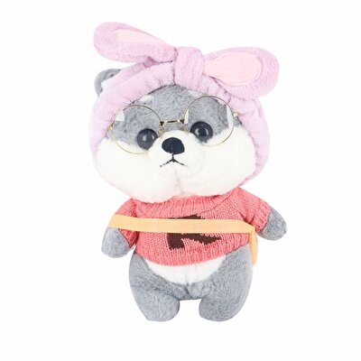 Gözlüklü Lila Bandanalı Pembe Kazaklı Peluş