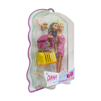 Arya Pet Taşıma Seti Pembe Kedi Desen Elbiseli