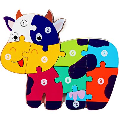 Ahşap Renkli İnek Sayı Puzzle