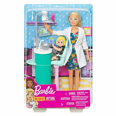 Barbie ve Meslekleri Oyun Setleri Sarı Saçlı Diş Doktoru FXP16