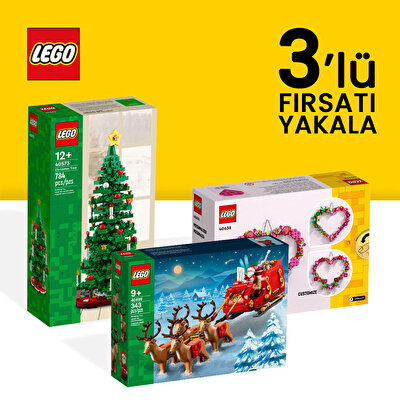 LEGO Yılbaşı Özel 3’lü Özel Set Paketi (Çam Ağacı + Noel Baba’nın Kızağı + Kalp Süsleme Seti)