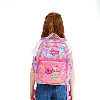 Kaukko Kids Aynalı Nakışlı Cupcake Pembe Okul Çantası