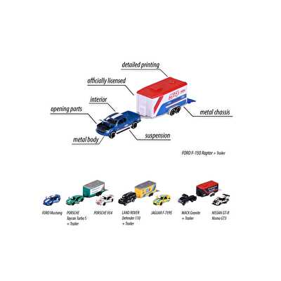 Majorette Car Trailer Ford 1:64 Lisanslı Metal Araç Seti Land Roverdefender 110+Toyota Gr Supra