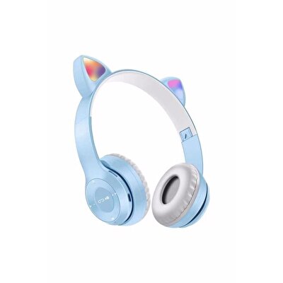 Kedi Tasarımlı Katlanabilir Led Işıklı Kulaklık Mavi