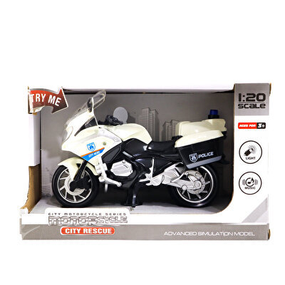 Sesli Işıklı Beyaz Polis Motosikleti