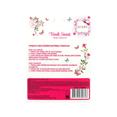 Lukky Kedi Baskılı Yapışkanlı Takma Tırnak Seti