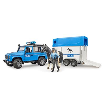 Bruder Land Rover Polis Aracı At Nakil Römorku /Memur ve Atı