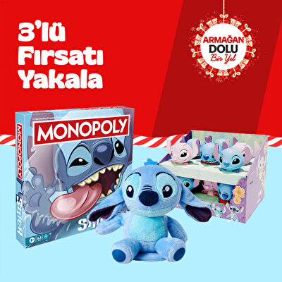 Stitch Yılbaşı Özel Seti Peluş, Sürpriz Paket ve Monopoly Oyun Seti