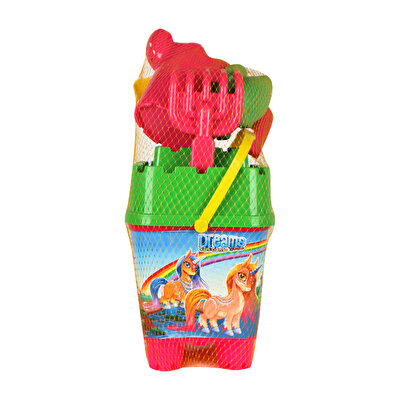 Resimli Yeşil Kapaklı Full Parçalı Pembe Suluklu Dev Kova Seti 1029