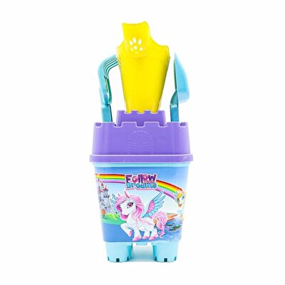 Resimli Mor Kapaklı Full Parçalı Sarı Suluklu Dev Kova Seti 1029