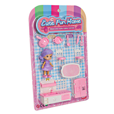 Mini Mutfak Aksesuar Setli Bebek Mor Saçlı