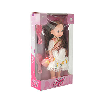 Çantalı ve Tarak Aksesuarlı Oyuncak Bebek Siyah Saçlı