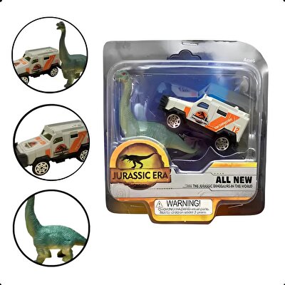 Metal Arabalı Jurassic Era Kauçuk Dinozor Seti Turuncu