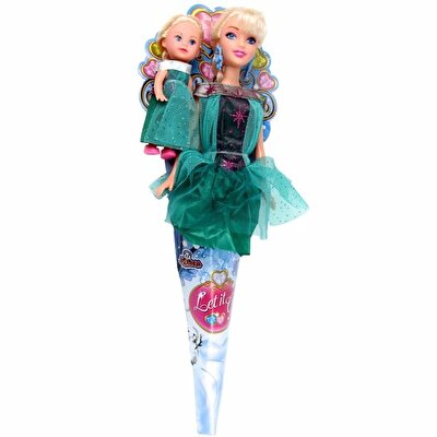 Külahlı Anne ve Kızı Bebek Yeşil Elbiseli