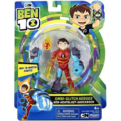 Ben 10 Aksiyon Figürler S1W8 Omni Glitch Heroes Ben Heatblast Shockrock
