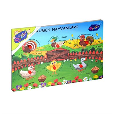Playwood Ahşap Tutmalı Çiftlik Sevimli Kümes Hayvanları Puzzle