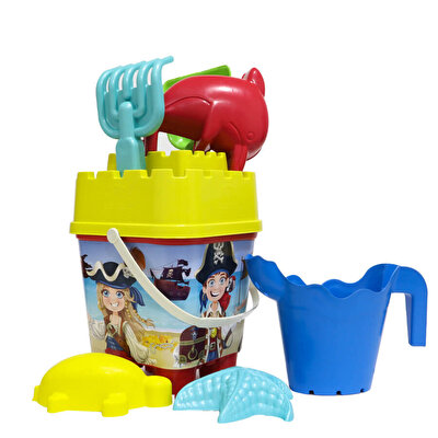 Resimli Sarı Kapaklı Full Parçalı Mavi Suluklu Dev Kova Seti 1029