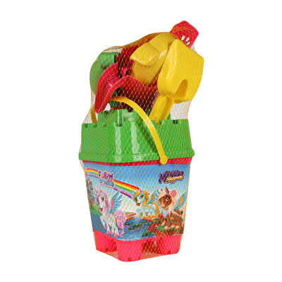 Resimli Yeşil Kapaklı Full Parçalı Pembe Suluklu Dev Kova Seti 1029