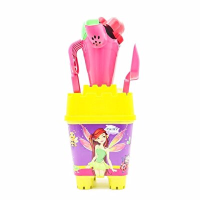 Resimli Sarı Kapaklı Full Parçalı Pembe Suluklu Dev Kova Seti 1029