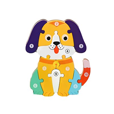 Ahşap Renkli Köpek Sayı Puzzle