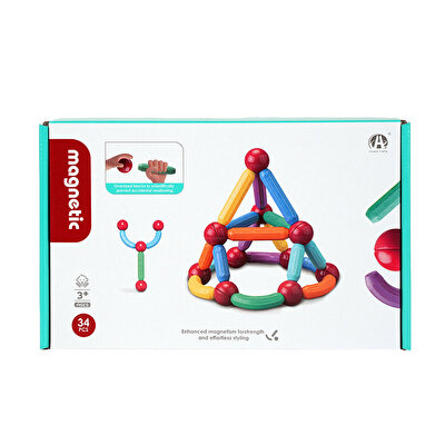 Manyetik Renkli  Yapı Çubuklar 34 Parça