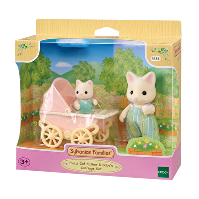 Sylvanian Families Çiçekli Kedi Baba ve Bebek Arabası Seti