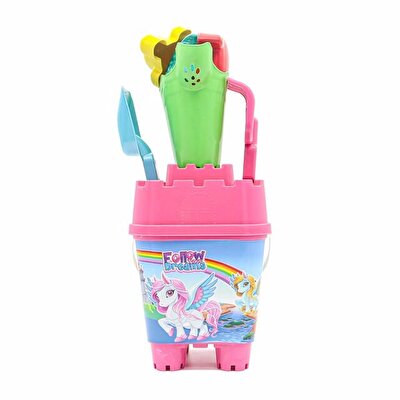 Resimli Pembe Kapaklı Full Parçalı Yeşil Suluklu Dev Kova Seti 1029