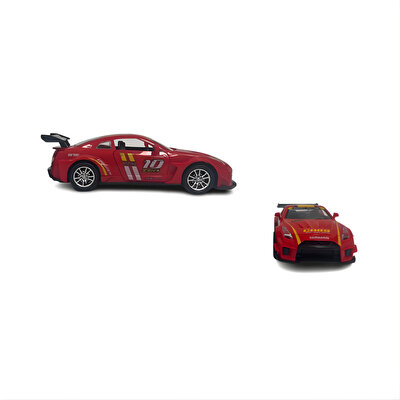 Die Cast Çek Bırak Işıklı ve Sesli Şeritli Yarış Arabası Kırmızı
