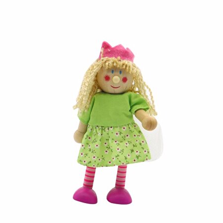 Ahşap Esnek Peri Bebeği Koyu Pembe Ayakkabılı