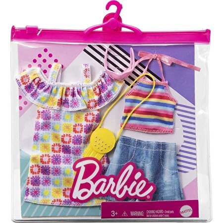 Barbie'nin Kıyafet Koleksiyonu İkili Paketler Renkli Çiçekli Elbise GRC91