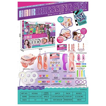 3'ü 1 Arada Simli Işıltılı Saç Örgü ve Boncuk Tasarım Seti