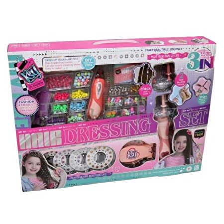 3'ü 1 Arada Simli Işıltılı Saç Örgü ve Boncuk Tasarım Seti