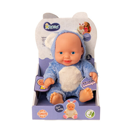 Ayı Kostümlü Sesli Roza Et Bebek Mavi