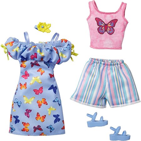 Barbie'nin Kıyafet Koleksiyonu İkili Paketler Mavi Kelebekli Elbise HBV68