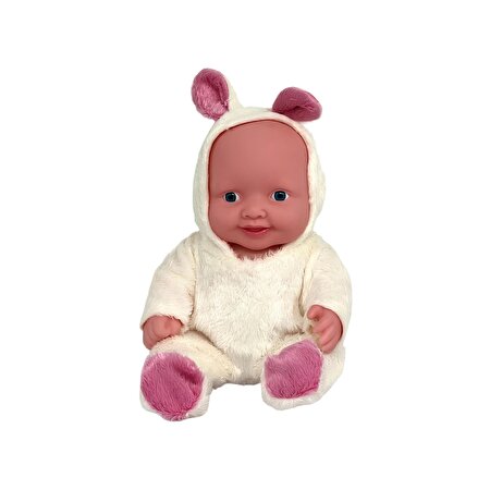 Tavşan Kostümlü Sesli Roza Et Bebek Beyaz