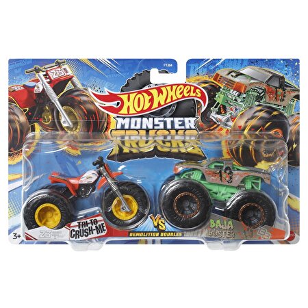 Hot Wheels Monster Trucks Güçlü İkili 1:64 Arabalar Tri To Crush-Me vs Baja Buster HLT66