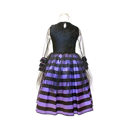 Mor Siyah Çizgili Cadı Kostüm Yeni 7-9 Yaş