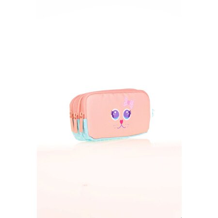 Kaukko Kids 3 Bölmeli Cute Face Cat Kalem Çantası