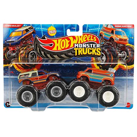 Hot Wheels Monster Trucks Güçlü İkili 1:64 Arabalar Town Hauler ve Dodge Ram Van JCC65