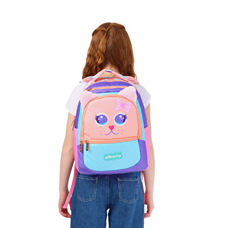 Kaukko Kids Cute Face Cat Okul Çantası