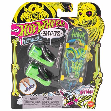 Hot Wheels Skate Neon Temalı Parmak Kaykay ve Ayakkabı Paketi Shreddin Skeleton