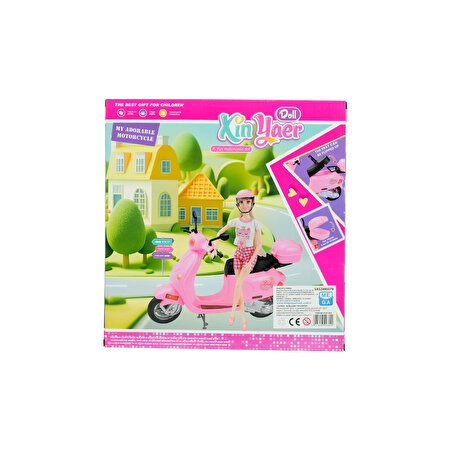 Pembe Motosiklet ve Kasklı Uzun Saçlı Bebek