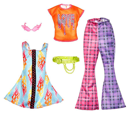 Barbie'nin Kıyafet Koleksiyonu İkili Paketler Alev Desenli Elbise HJT34