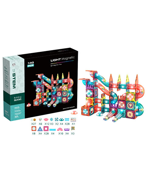 Magnetic Tiles 3D Mıktnatıslı Light Manyetik Yapı Blokları 140 Parça