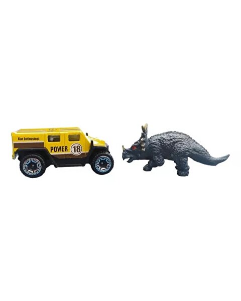 Metal Arabalı Jurassic Era Kauçuk Dinozor Seti Sarı