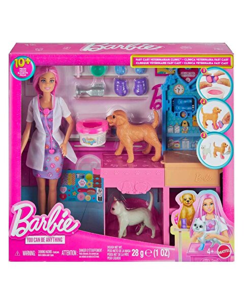 Barbie'nin Veteriner Kliniği Bebek ve Aksesuarlar Oyun Seti JFX93