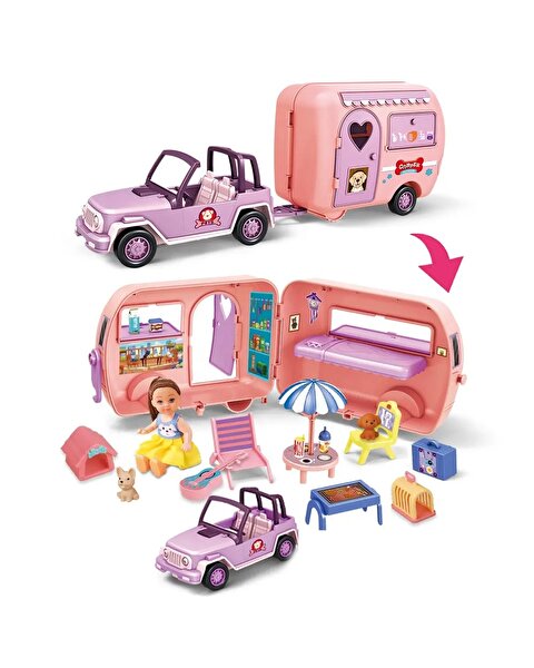 Camper Karavan Macerası Bebekli ve Evcil Hayvanlı Oyun Seti